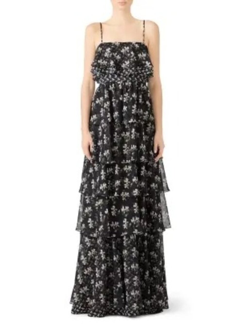 R-107. Jill Stuart Floral Kiera Ruffle Gown